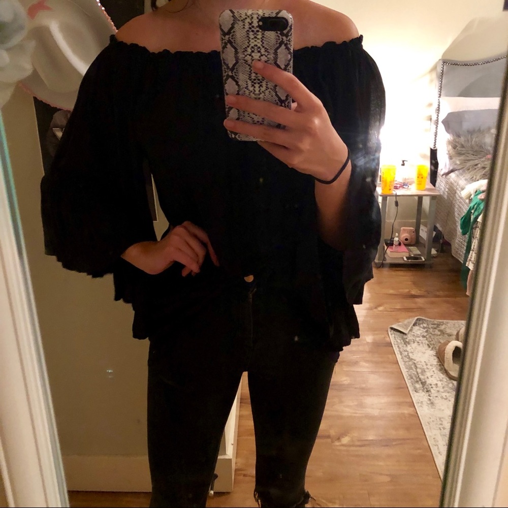 Black ruffle OTS shirt